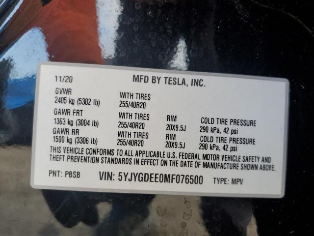 5YJYGDEE0MF076500 | 2021 TESLA MODEL Y