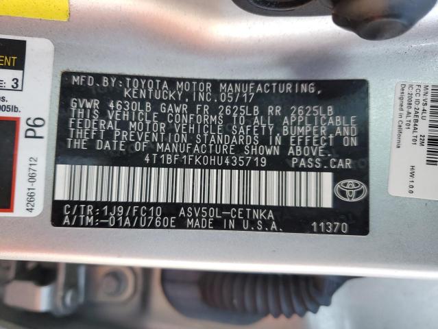 4T1BF1FK0HU435719 | 2017 TOYOTA CAMRY LE