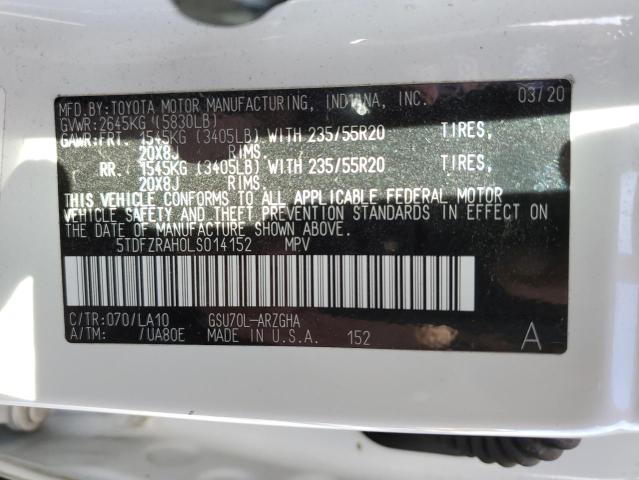 VIN 5TDFZRAH0LS014152 2020 Toyota Highlander, Platinum no.13