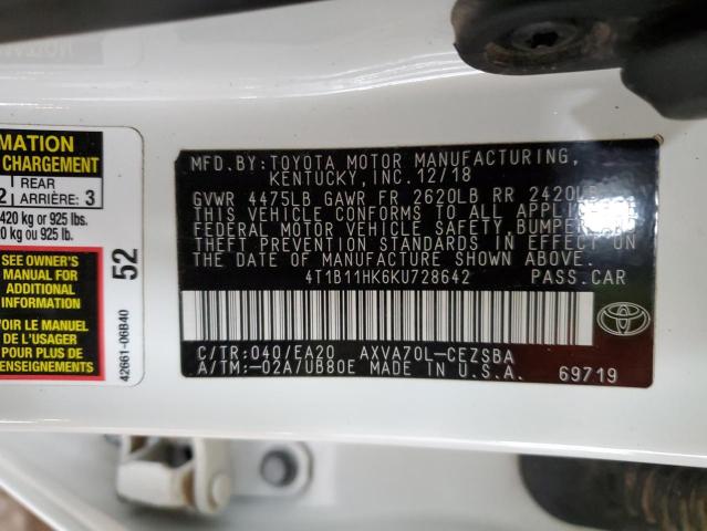2019 TOYOTA CAMRY L - 4T1B11HK6KU728642