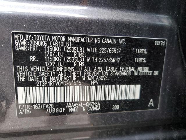 2T3P1RFV6MC251515 | 2021 TOYOTA RAV4 XLE