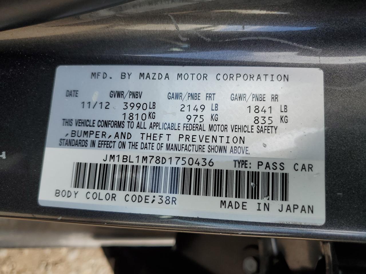 JM1BL1M78D1750436 2013 Mazda 3 I