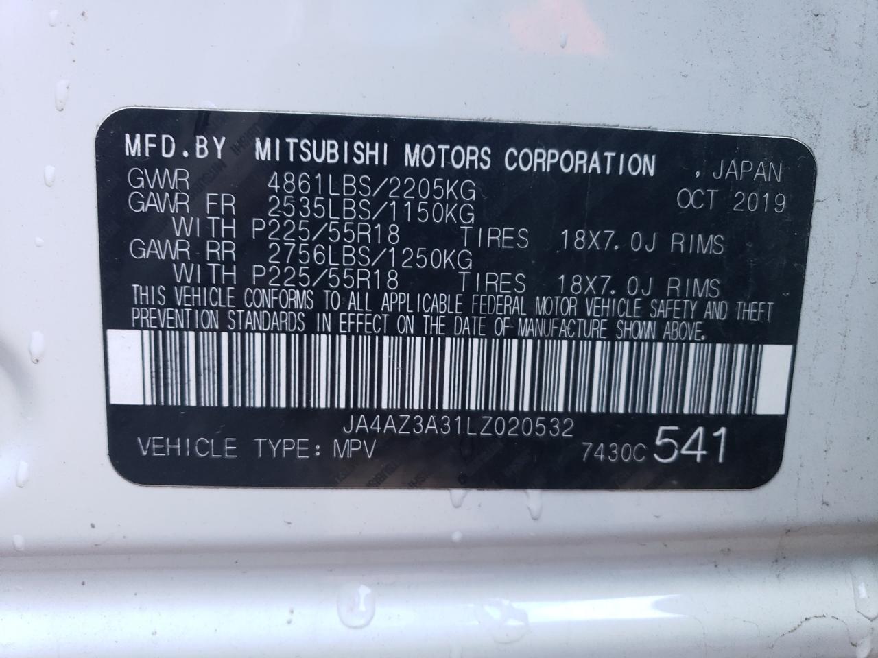 JA4AZ3A31LZ020532 2020 Mitsubishi Outlander Se