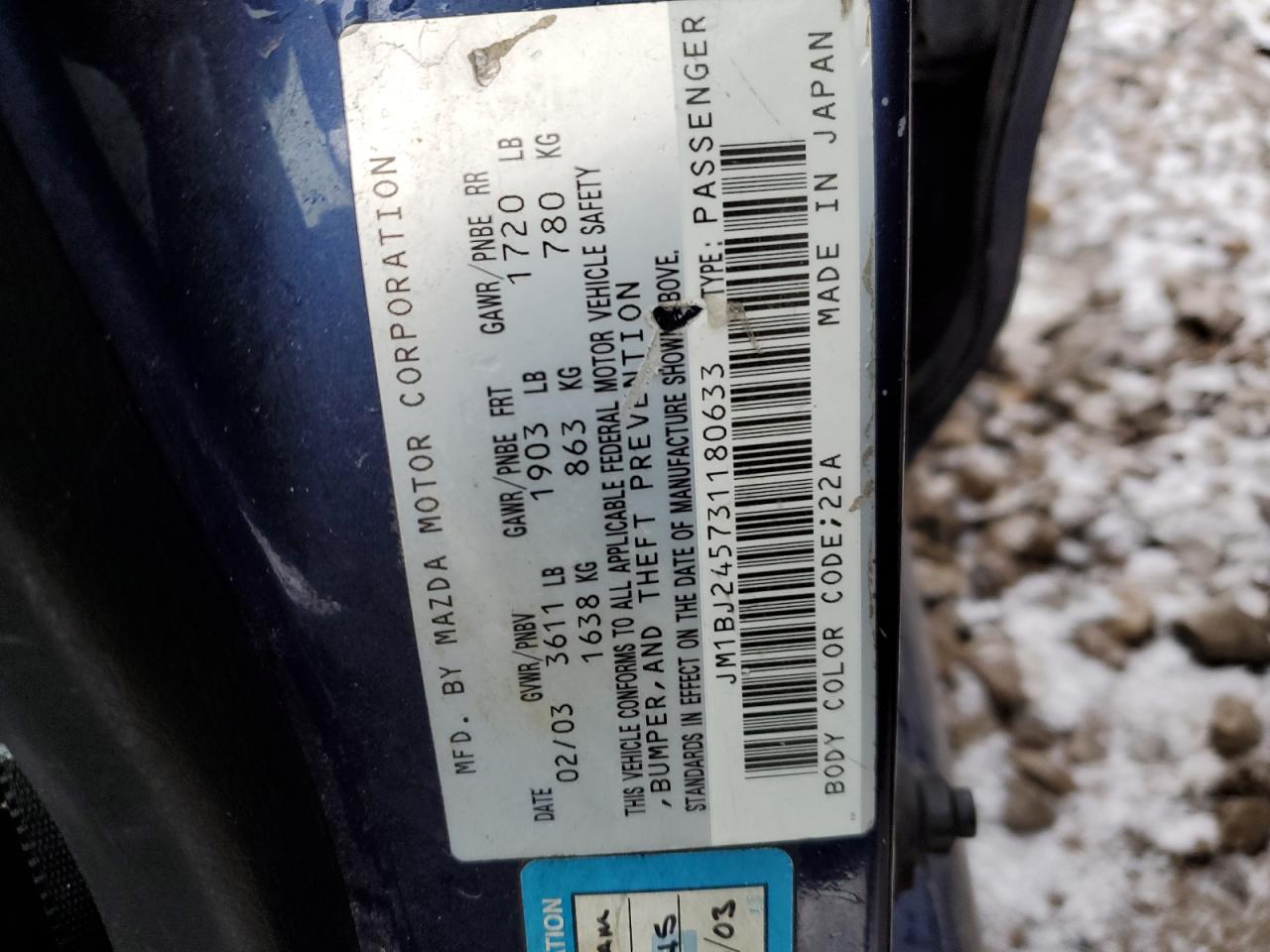 JM1BJ245731180633 2003 Mazda Protege Pr5