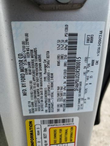 VIN 3FA6P0LU2JR280015 2018 Ford Fusion, Se Hybrid no.12