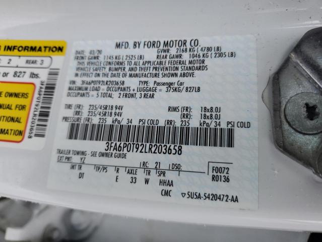 VIN 3FA6P0T92LR203658 2020 Ford Fusion, SE no.12