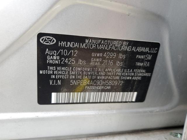 2013 Hyundai Sonata Gls VIN: 5NPEB4AC9DH580972 Lot: 38773734