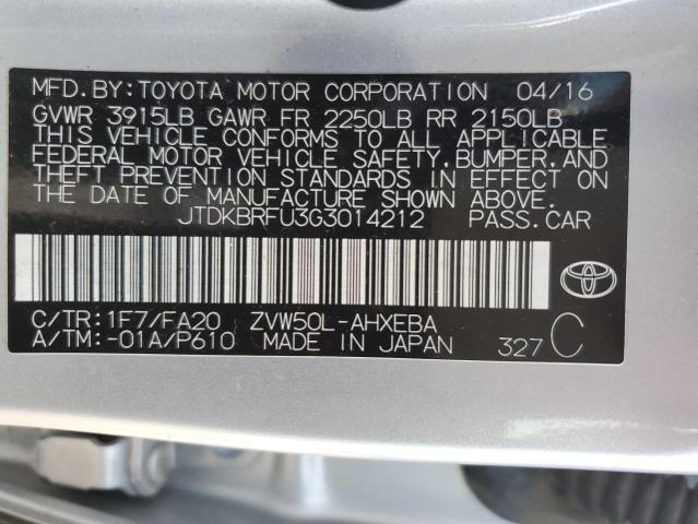 JTDKBRFU3G3014212 | 2016 TOYOTA PRIUS