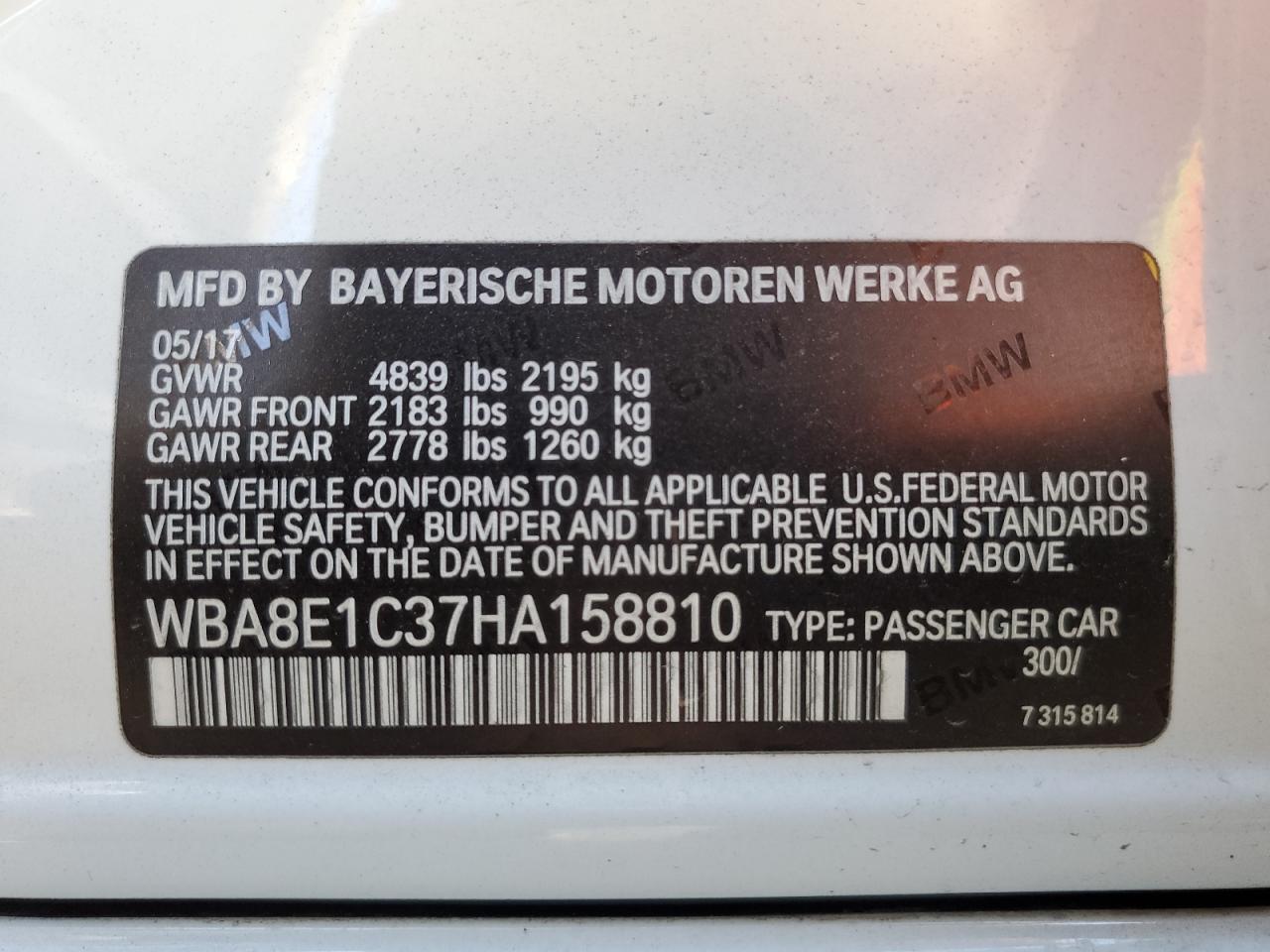 WBA8E1C37HA158810 BMW 3 Series 2017. Фото: 12