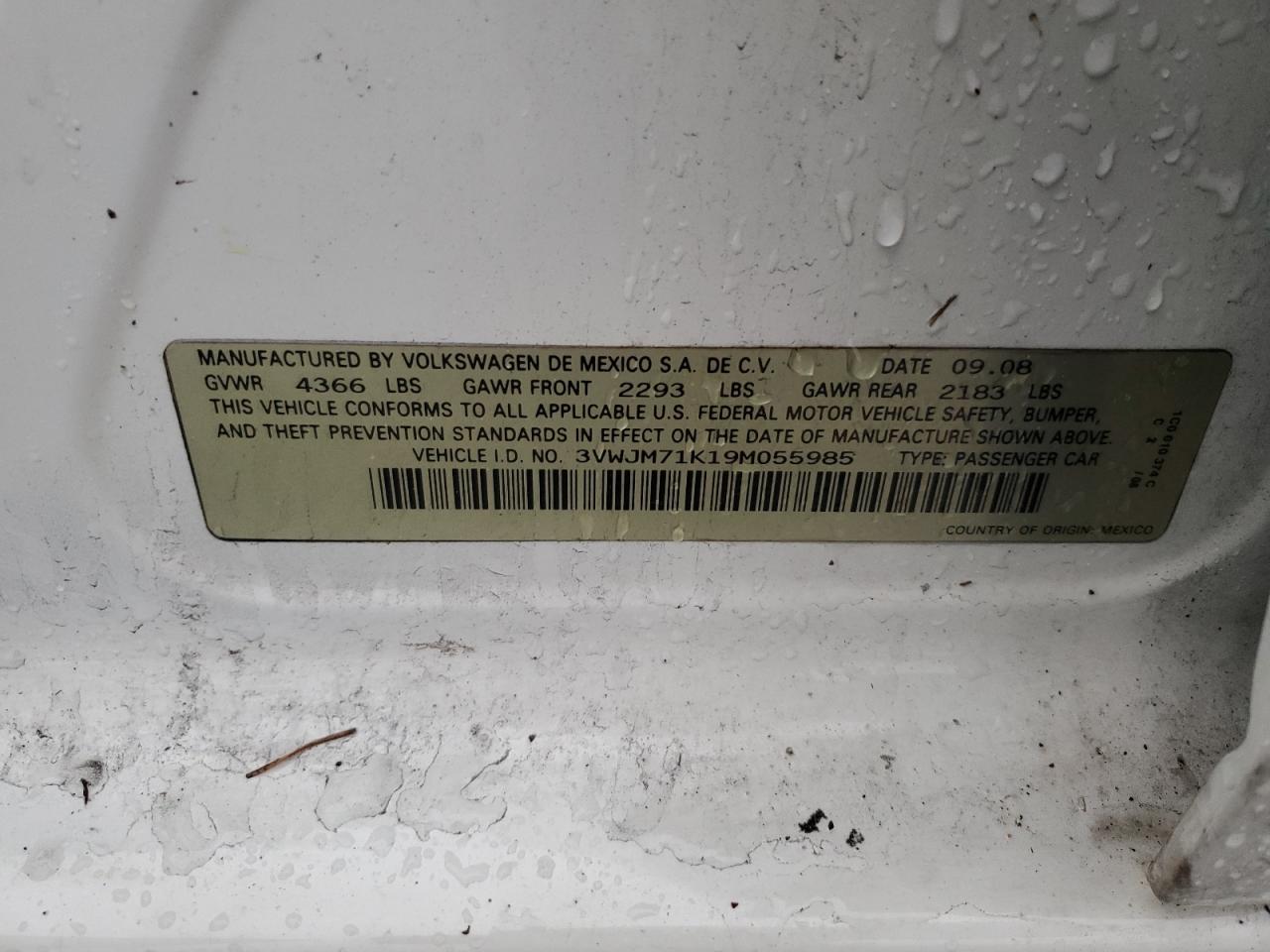 3VWJM71K19M055985 2009 Volkswagen Jetta S