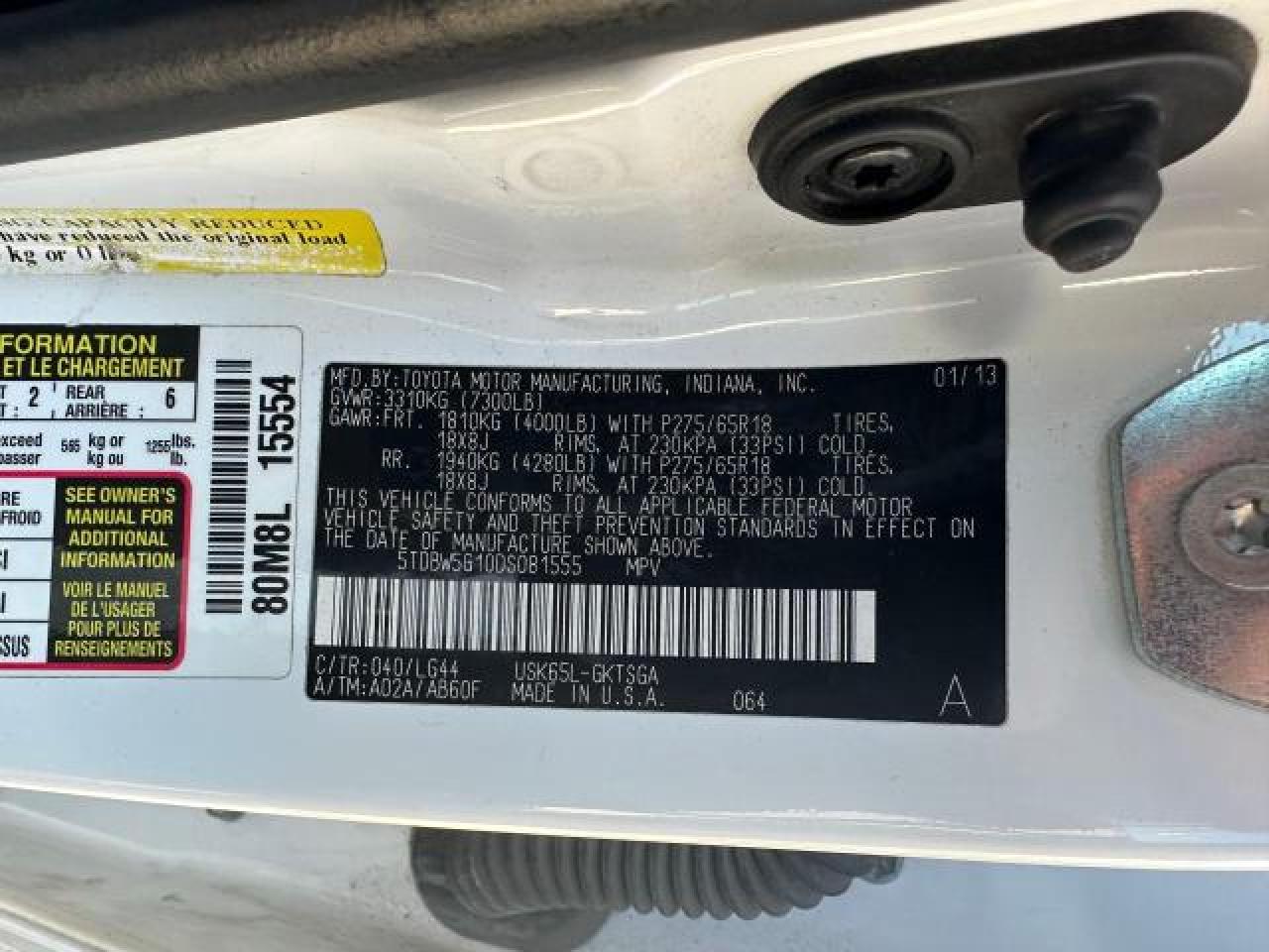 5TDBW5G10DS081555 2013 Toyota Sequoia Sr5