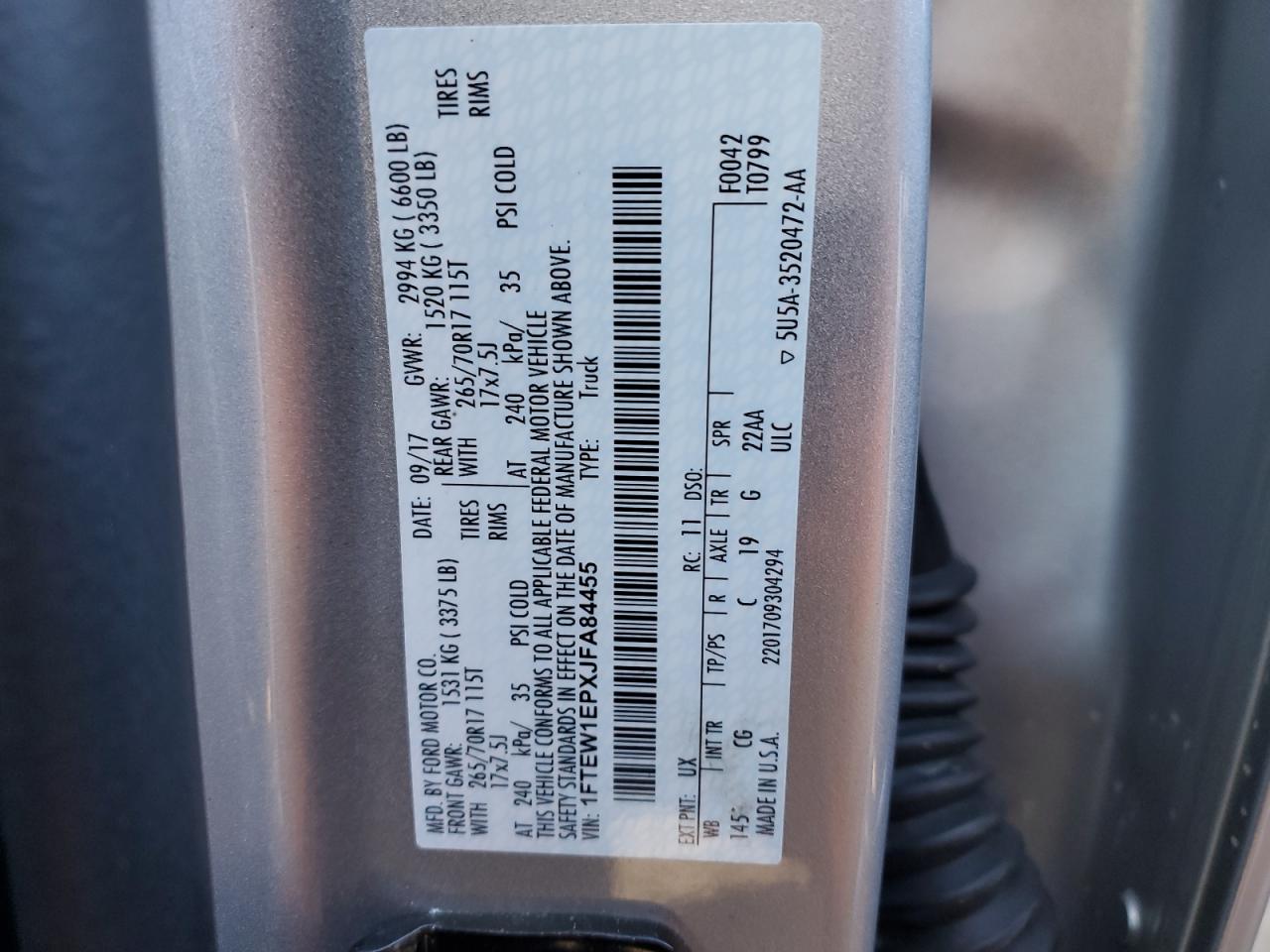 1FTEW1EPXJFA84455 2018 Ford F150 Supercrew