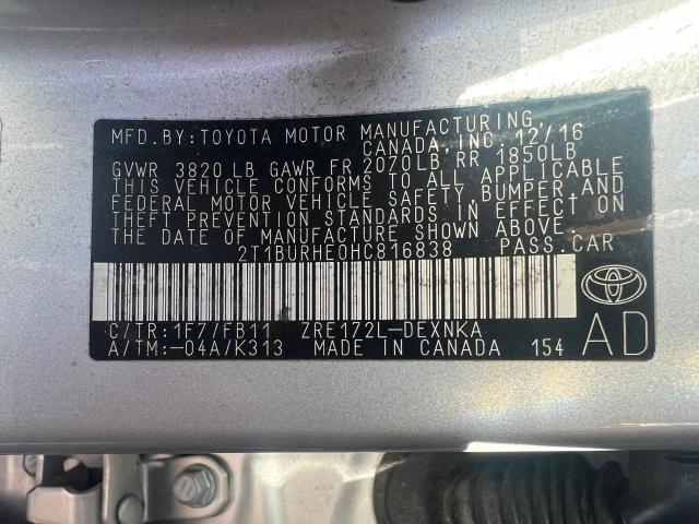 2T1BURHE0HC816838 | 2017 Toyota corolla l