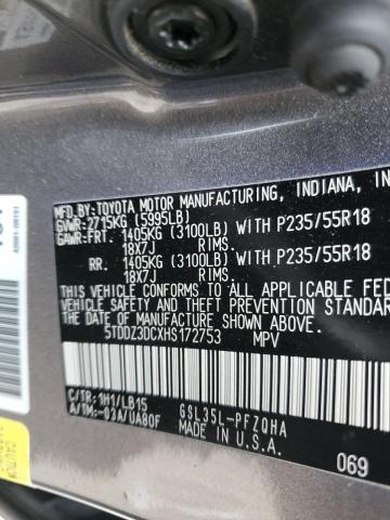 5TDDZ3DCXHS172753 | 2017 TOYOTA SIENNA XLE