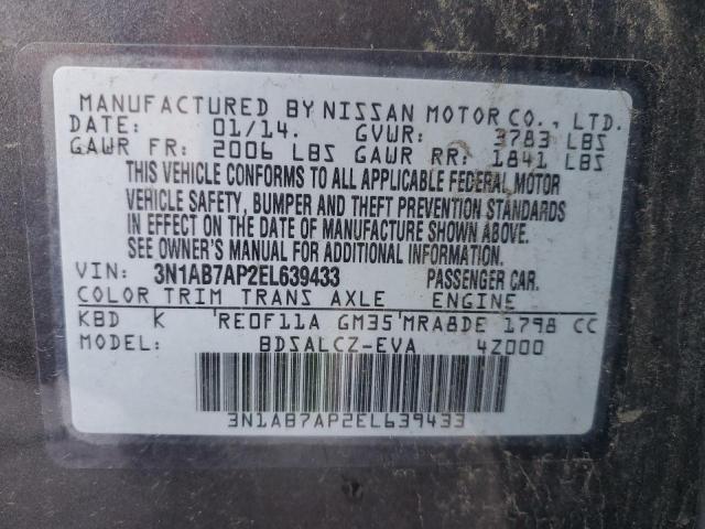 3N1AB7AP2EL639433 | 2014 NISSAN SENTRA S