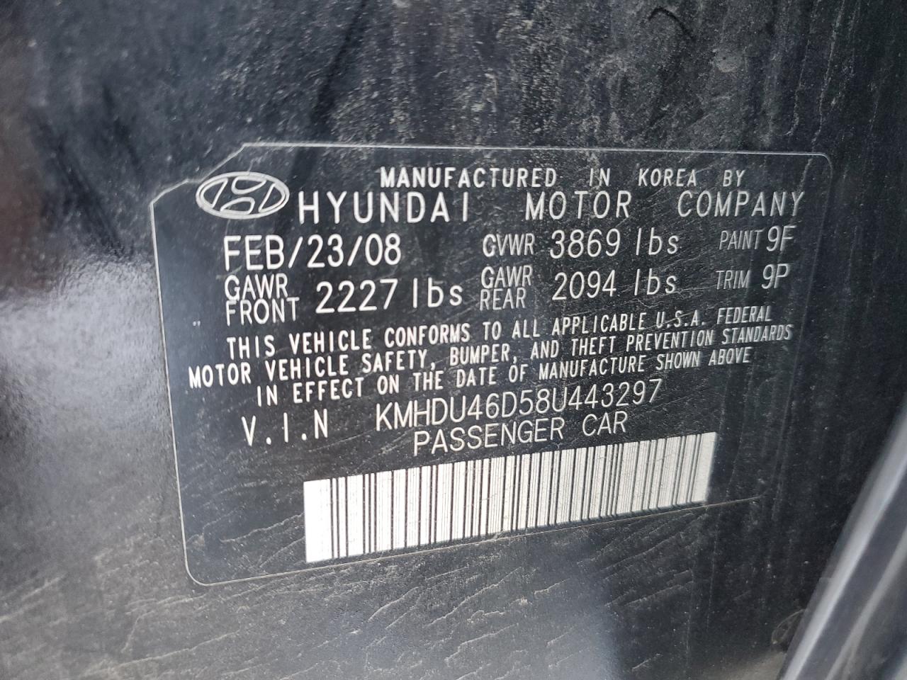 KMHDU46D58U443297 2008 Hyundai Elantra Gls