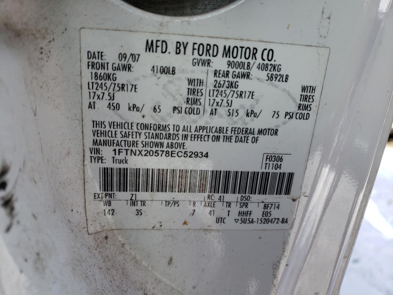 1FTNX20578EC52934 2008 Ford F250 Super Duty