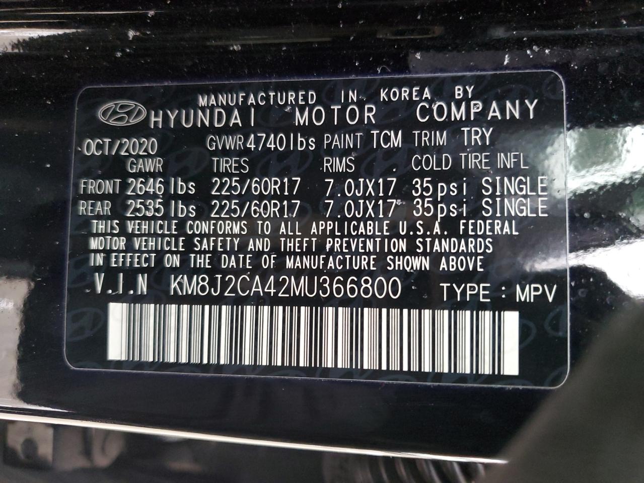 Lot #2944911909 2021 HYUNDAI TUCSON SE