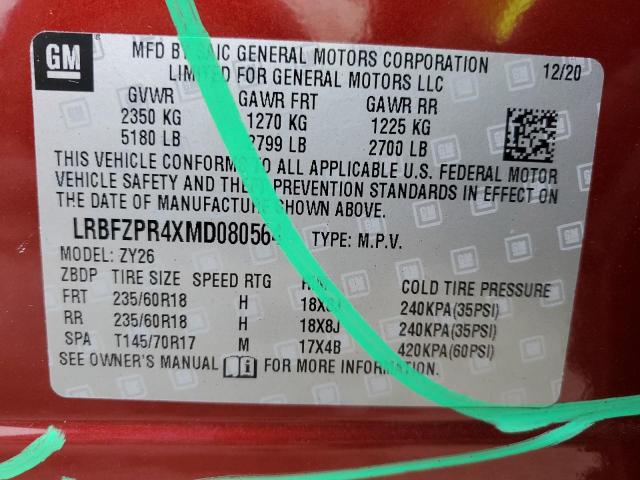 LRBFZPR4XMD080564 | 2021 BUICK ENVISION E