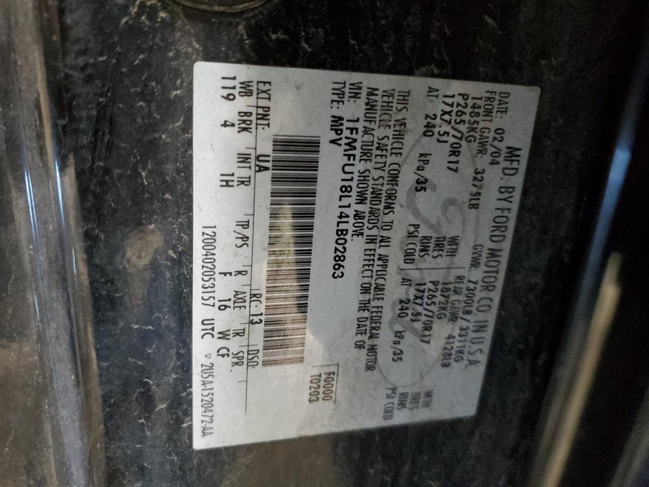 1FMFU18L14LB02863 2004 Ford Expedition Eddie Bauer