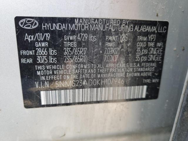 5NMS23AD0KH107946 | 2019 HYUNDAI SANTA FE S