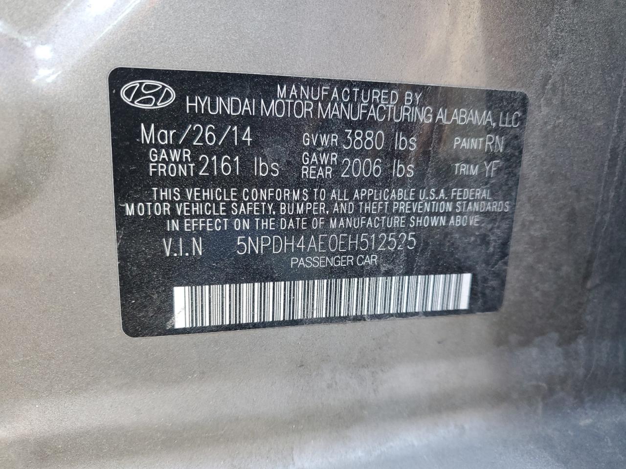 5NPDH4AE0EH512525 2014 Hyundai Elantra Se