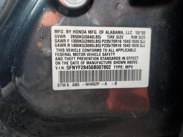 2006 Honda Pilot Ex VIN: 5FNYF28456B007802 Lot: 38036424