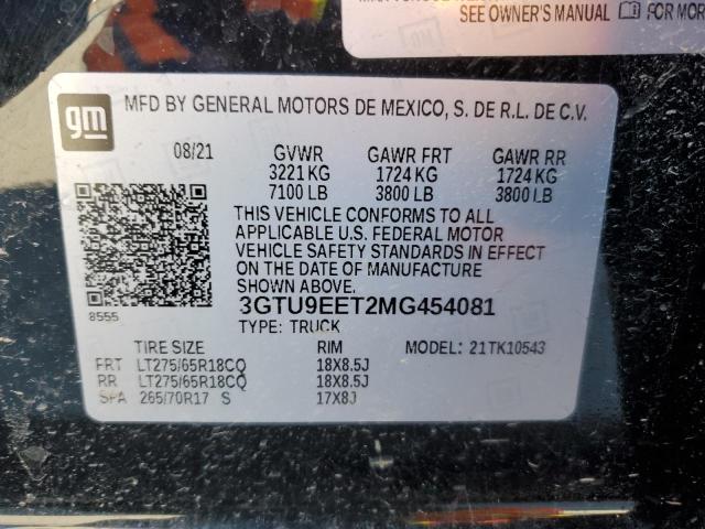 2021 GMC SIERRA K15 - 3GTU9EET2MG454081