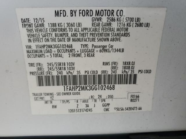 1FAHP2MK3GG102468 | 2016 FORD TAURUS POL