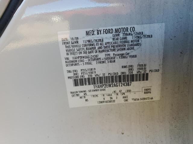 2010 Ford Taurus Sel VIN: 1FAHP2EW2AG124387 Lot: 37502934