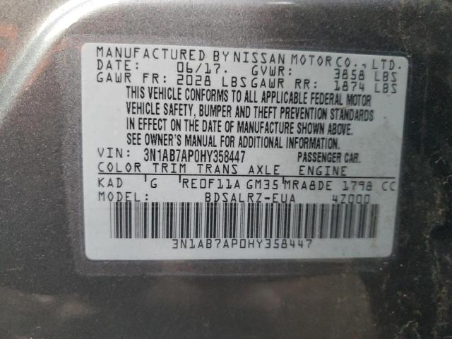 3N1AB7AP0HY358447 | 2017 NISSAN SENTRA S