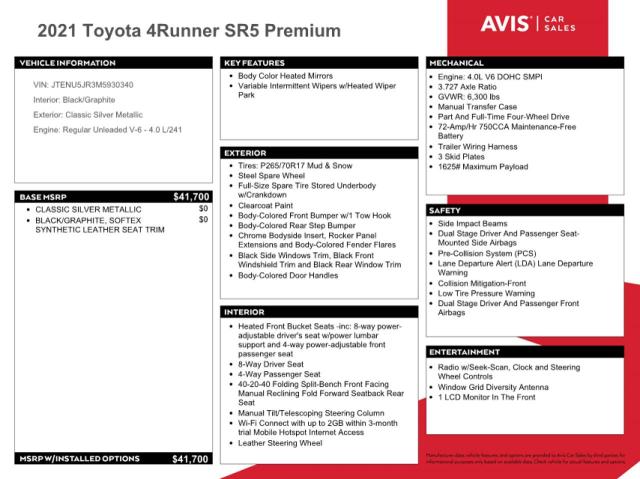 JTENU5JR3M5930340 | 2021 TOYOTA 4RUNNER SR