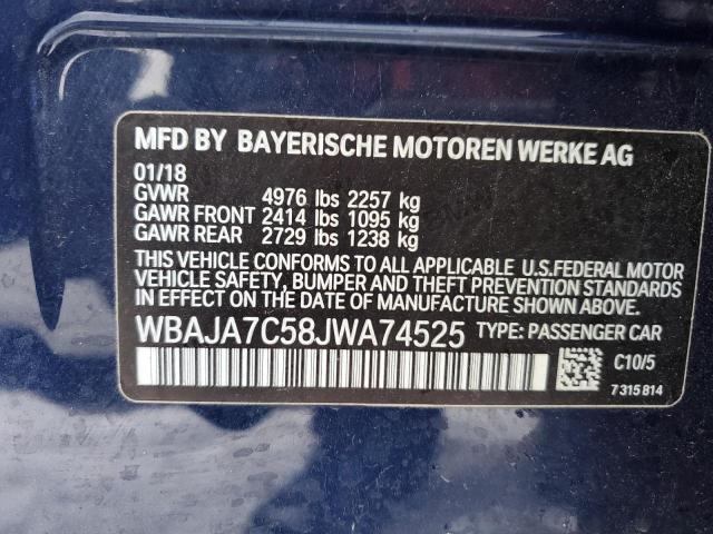 2018 BMW 530 Xi VIN: WBAJA7C58JWA74525 Lot: 37528354
