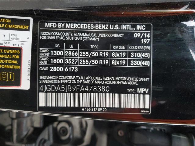 VIN 4JGDA5JB9FA478380 2015 Mercedes-Benz ML-Class, 350 no.13