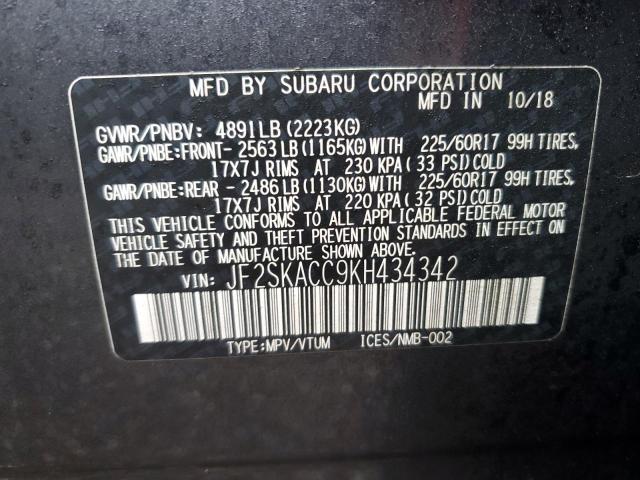 JF2SKACC9KH434342 | 2019 SUBARU FORESTER