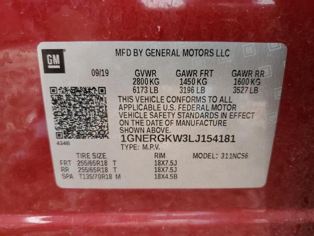 1GNERGKW3LJ154181 | 2020 CHEVROLET TRAVERSE L