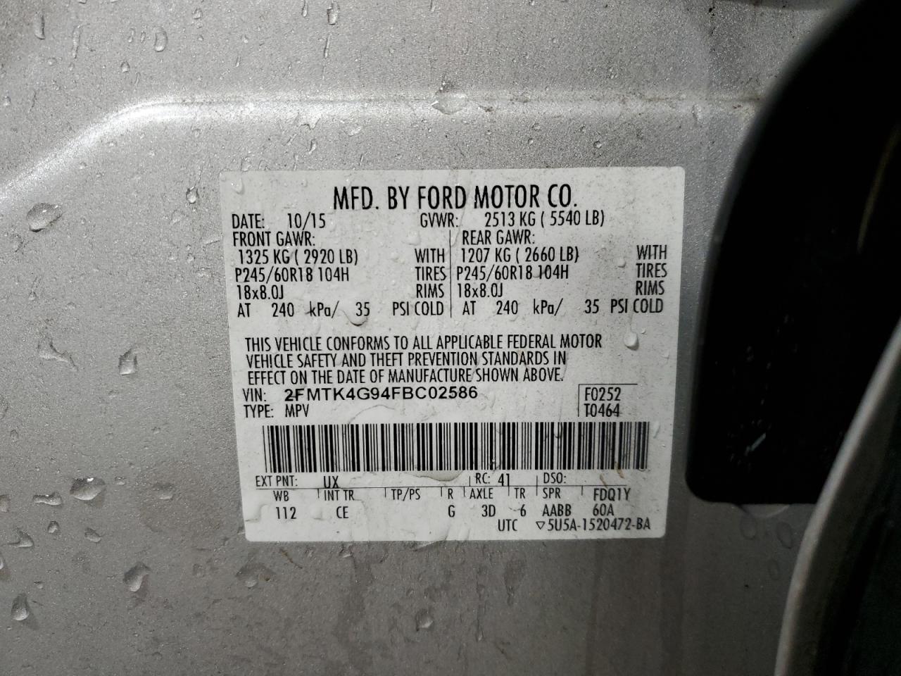 2FMTK4G94FBC02586 2015 Ford Edge Se