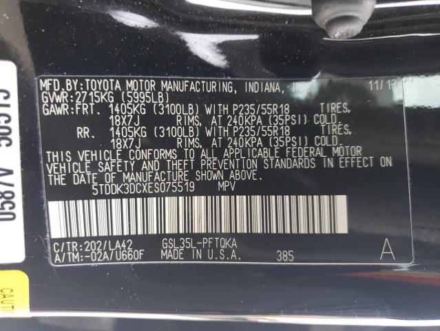 5TDDK3DCXES075519 | 2014 TOYOTA SIENNA XLE