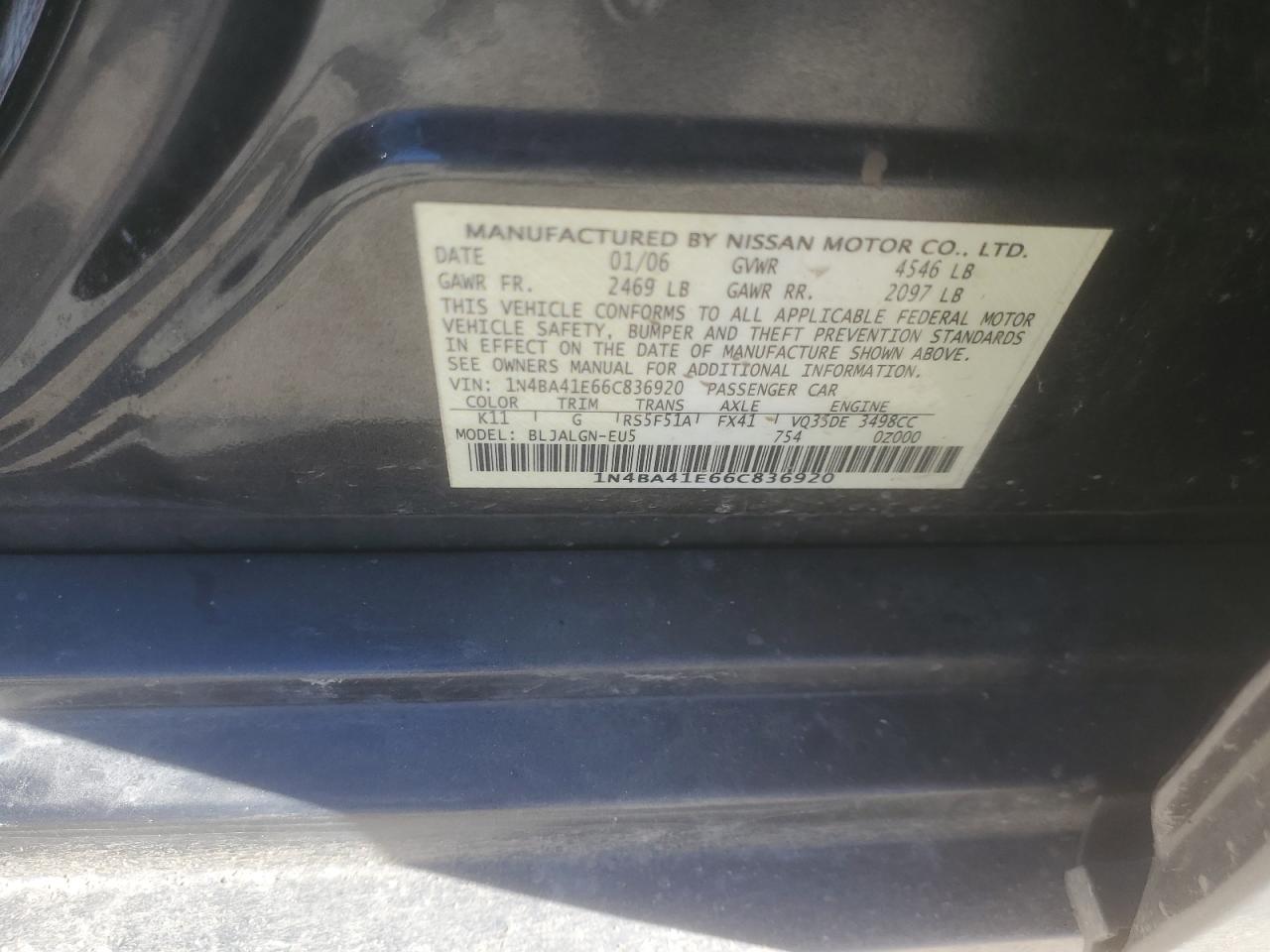 1N4BA41E66C836920 2006 Nissan Maxima Se