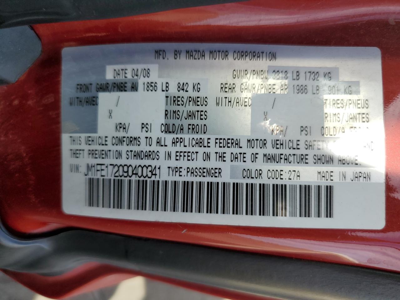 JM1FE172090400341 2009 Mazda Rx8