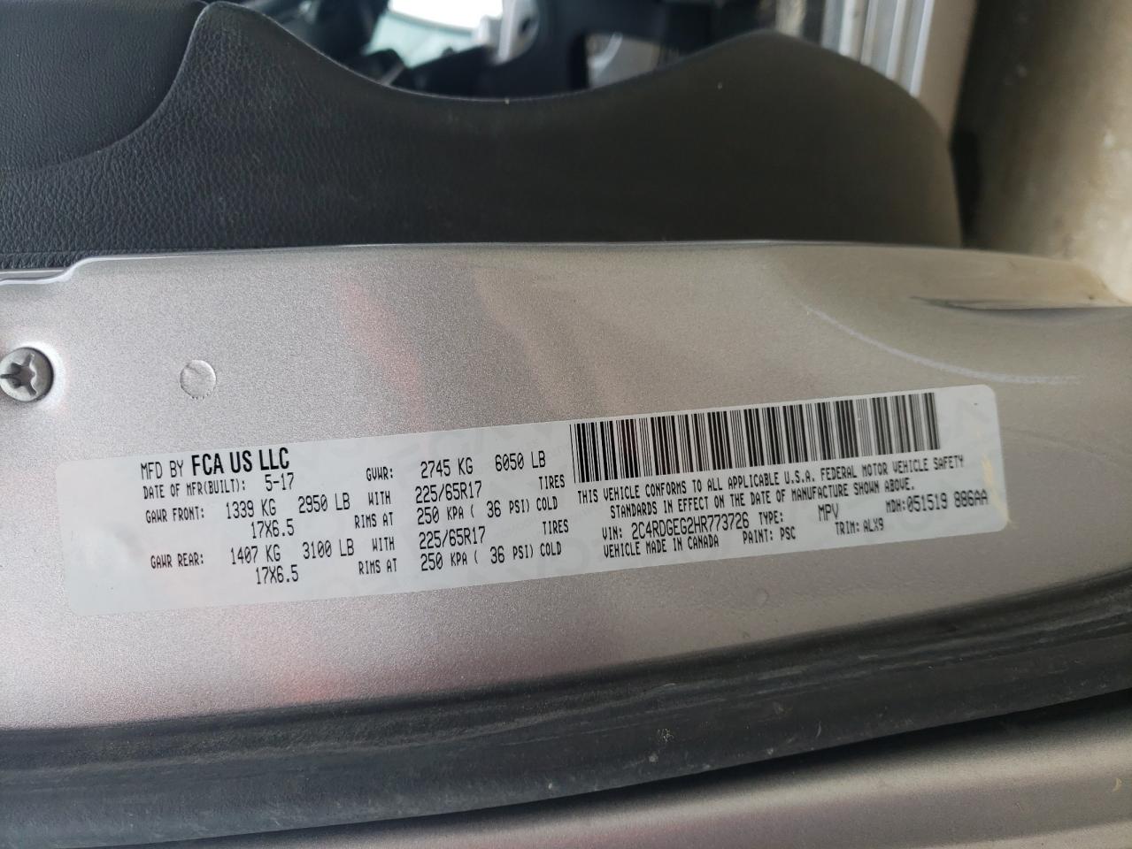 2C4RDGEG2HR773726 2017 Dodge Grand Caravan Gt