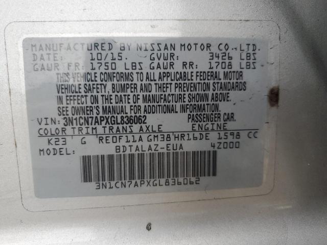 3N1CN7APXGL836062 | 2016 NISSAN VERSA S