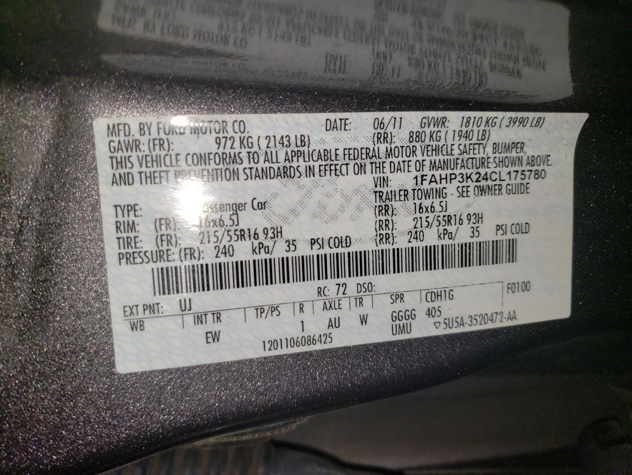 1FAHP3K24CL175780 2012 Ford Focus Se