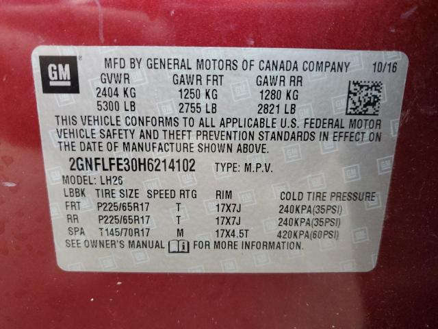 2GNFLFE30H6214102 | 2017 CHEVROLET EQUINOX LT