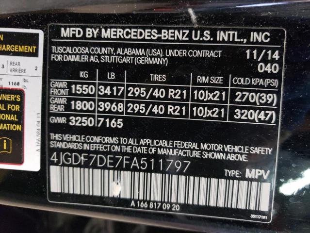 VIN 4JGDF7DE7FA511797 2015 Mercedes-Benz GL-Class, ... no.13