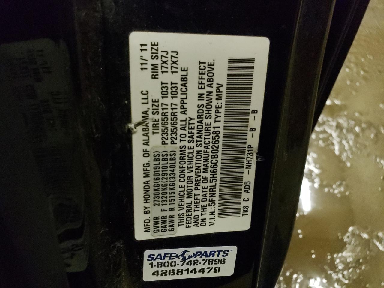 5FNRL5H66CB026581 2012 Honda Odyssey Exl