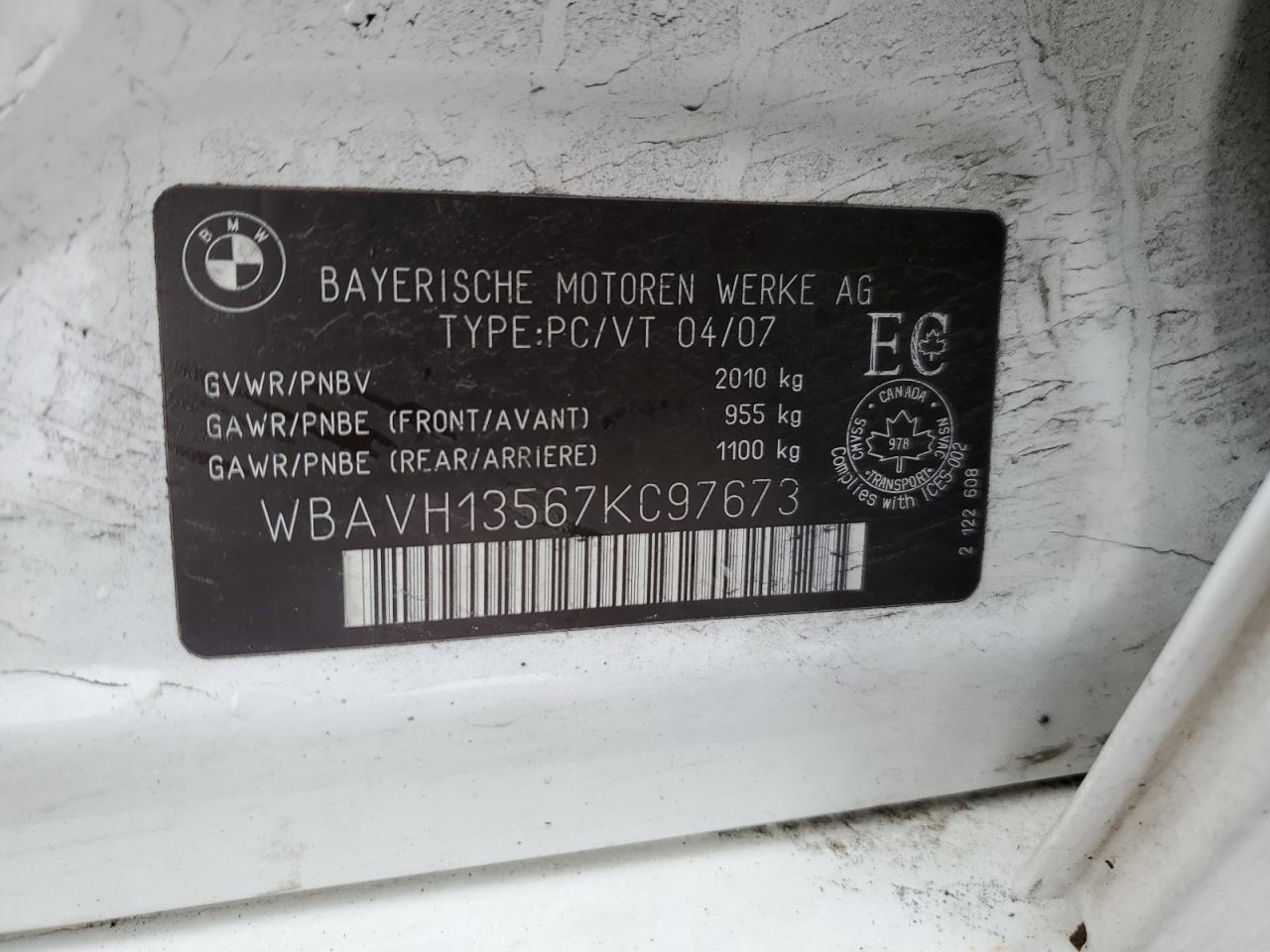 WBAVH13567KC97673 2007 BMW 323 I