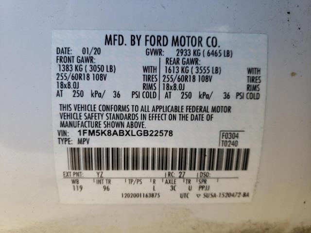 1FM5K8ABXLGB22578 | 2020 FORD EXPLORER P