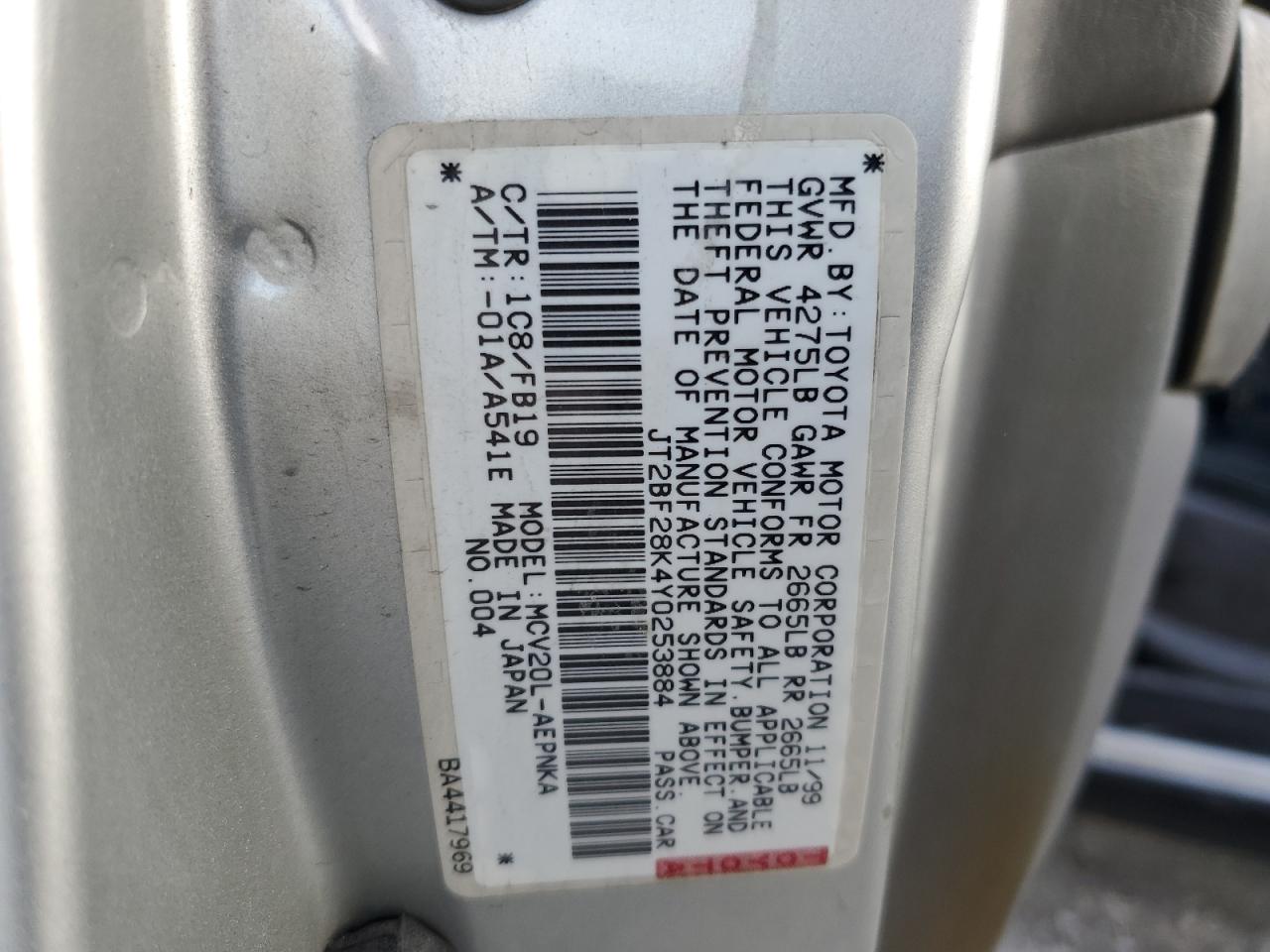 JT2BF28K4Y0253884 2000 Toyota Camry Le