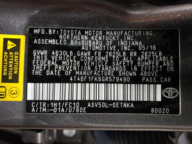 4T4BF1FK6GR579490 | 2016 TOYOTA CAMRY LE